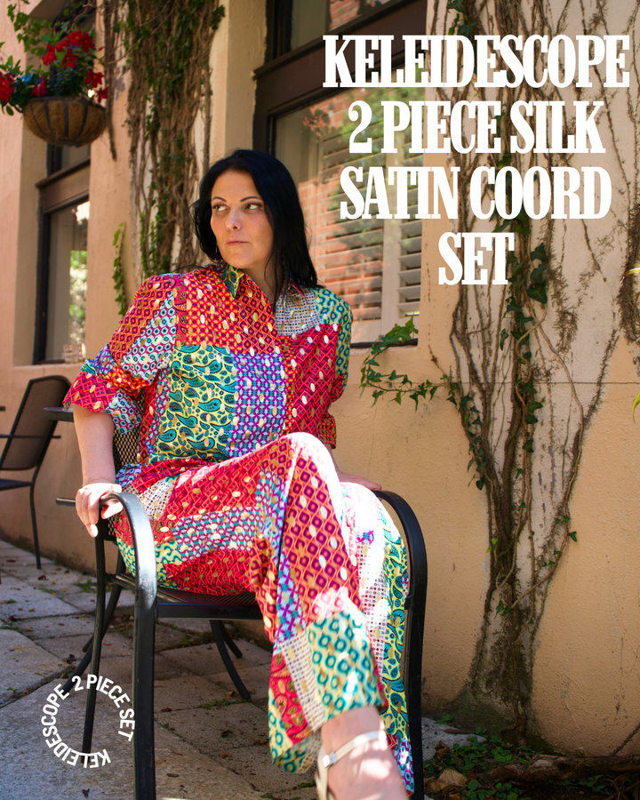 Keleidescope Two Piece Silk Satin Coord Set