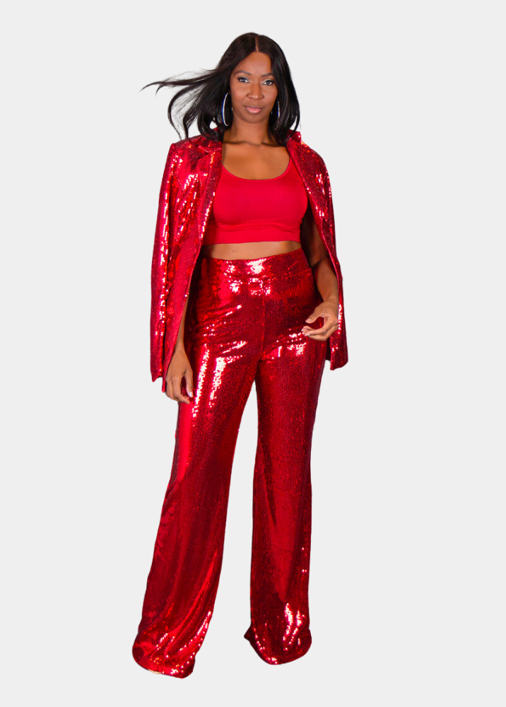 Prissy Duck Glam Sequin Pants Red M 39