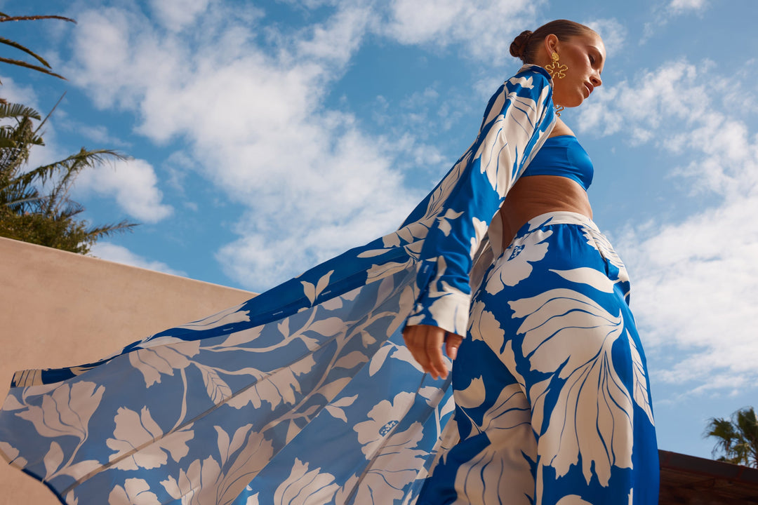 Hope & Harmony Maxi Duster Coverup Coat - Blue Floral