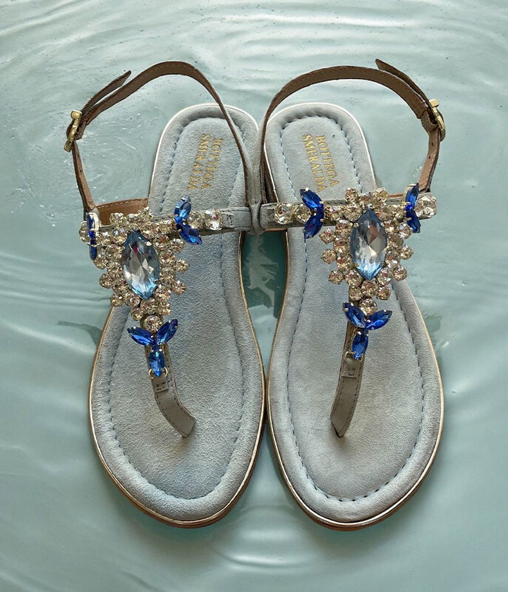 Bottega Stunning Crystal Sandals - Blue