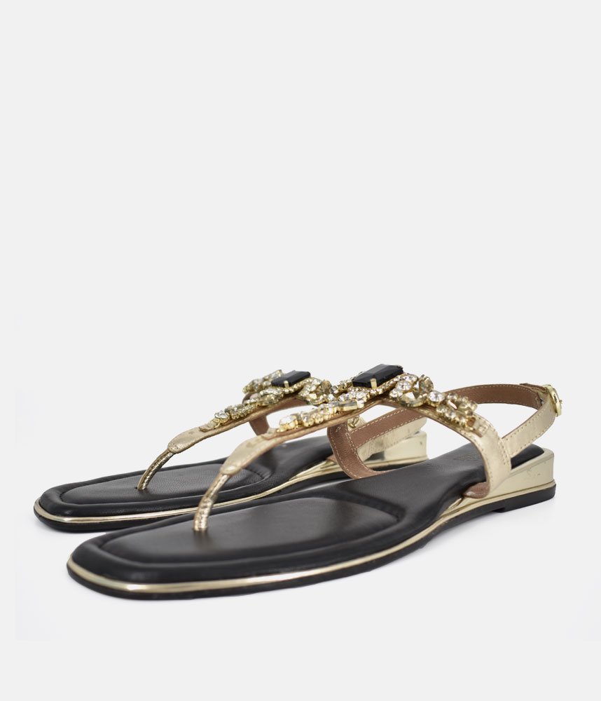 Bottega Dressy Low Wedge Sandals - Gold