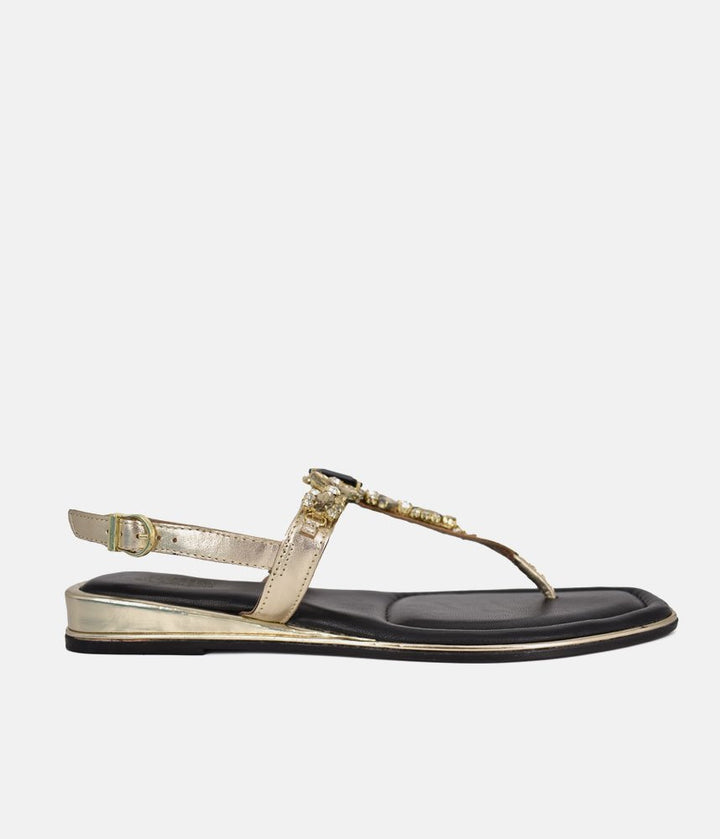 Bottega Dressy Low Wedge Sandals - Gold
