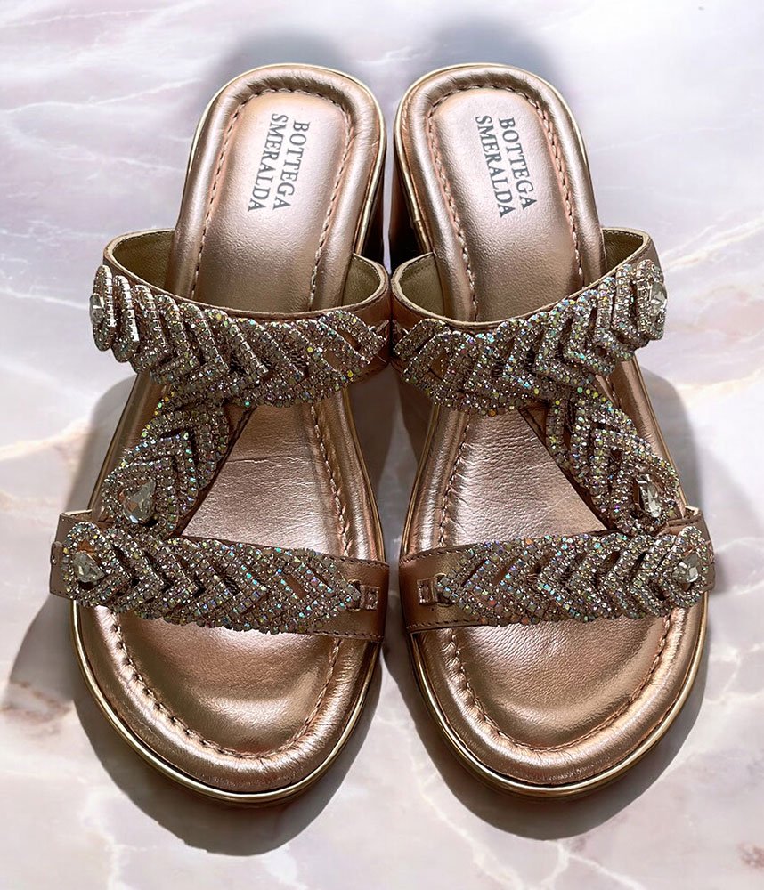 Bottega Stunning Diamante Slip On Sandals - Rose Gold