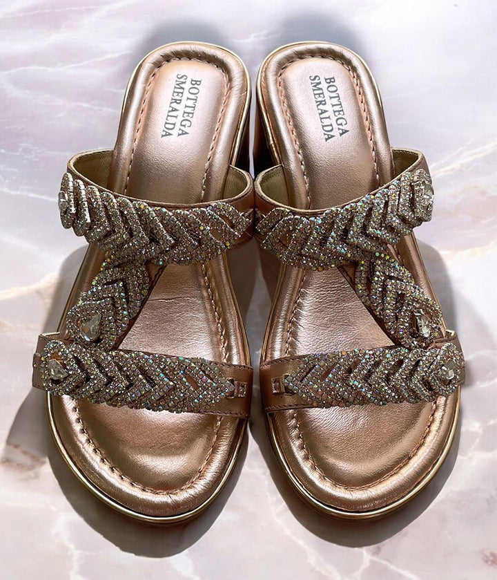 Bottega Stunning Diamante Slip On Sandals - Rose Gold