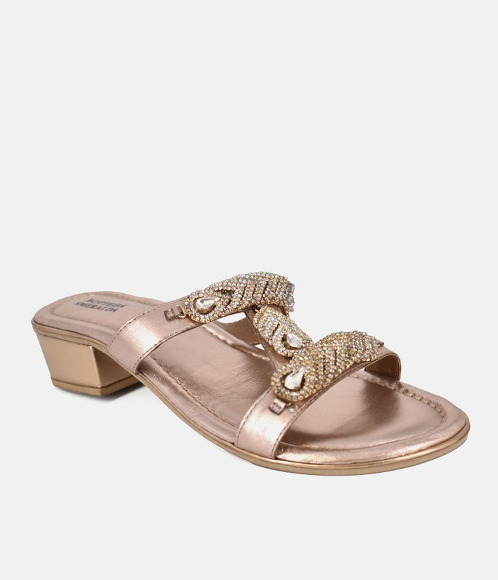 Bottega Stunning Diamante Slip On Sandals - Rose Gold