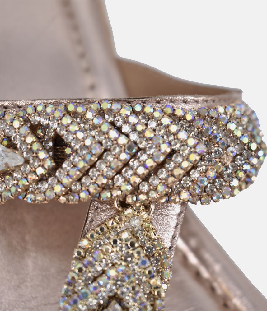 Bottega Stunning Diamante Slip On Sandals - Rose Gold