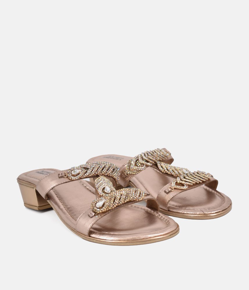 Bottega Stunning Diamante Slip On Sandals - Rose Gold