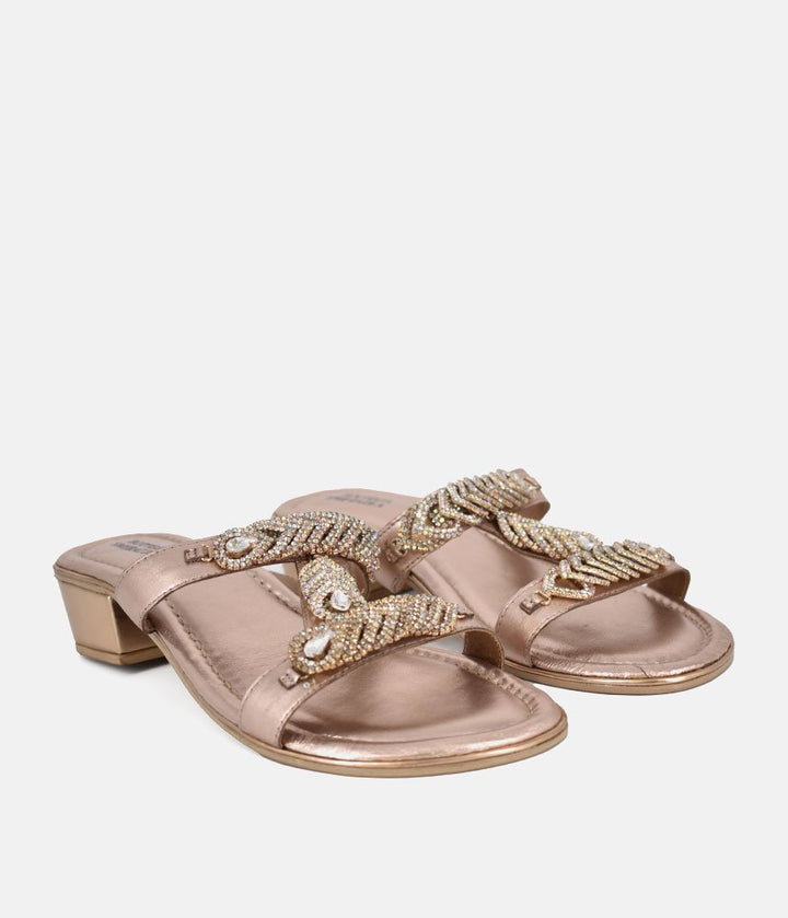 Bottega Stunning Diamante Slip On Sandals - Rose Gold