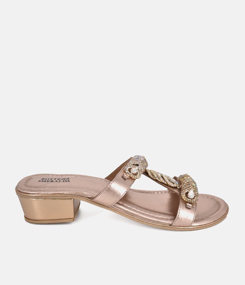 Bottega Stunning Diamante Slip On Sandals - Rose Gold