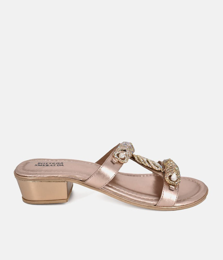 Bottega Stunning Diamante Slip On Sandals - Rose Gold