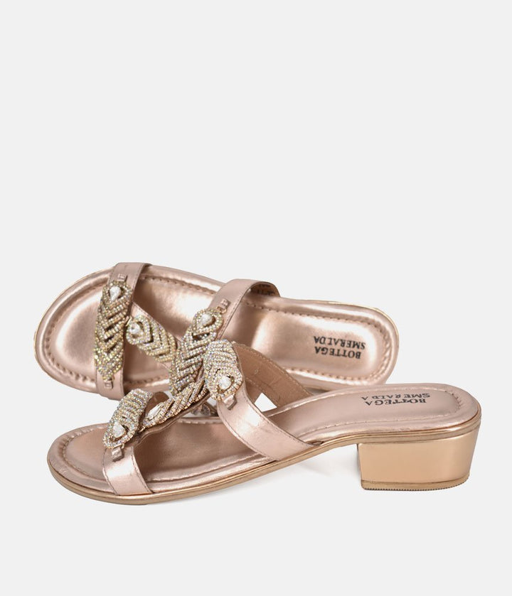 Bottega Stunning Diamante Slip On Sandals - Rose Gold