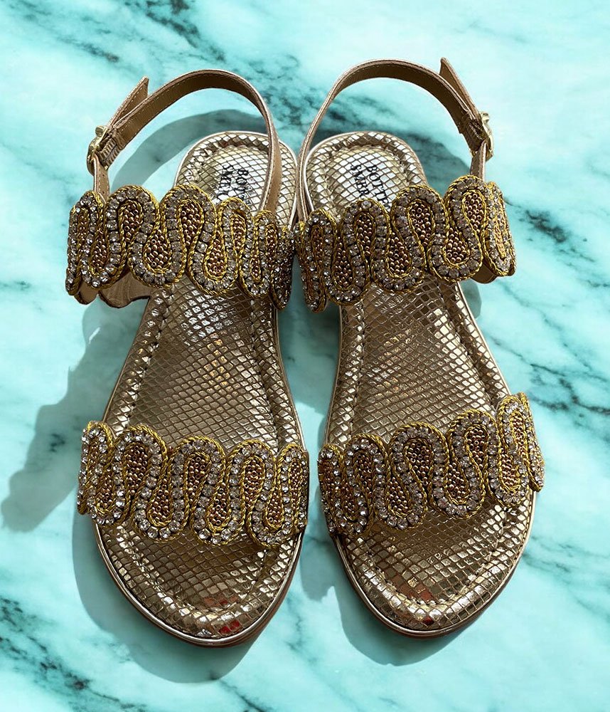 Bottega Glamourous Diamante Sandals - Gold