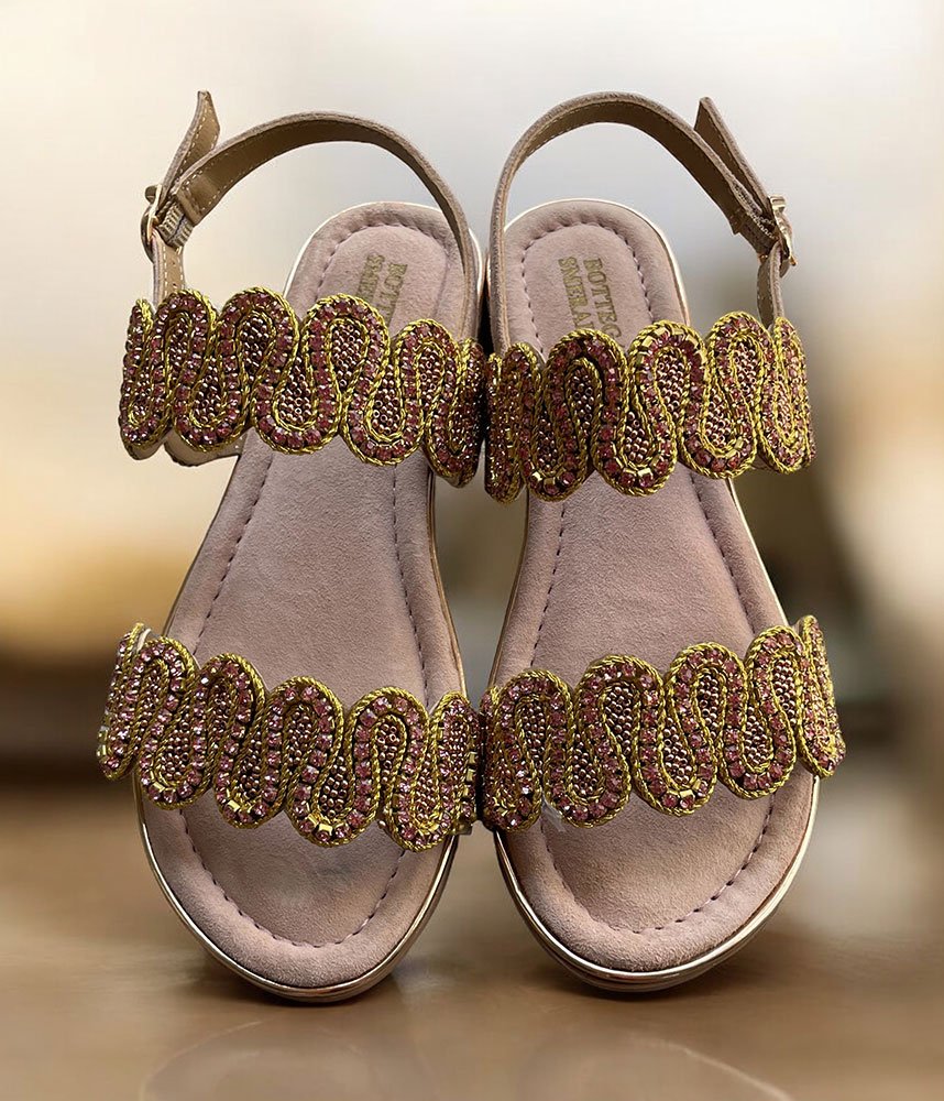 Bottega Glamourous Diamante Sandals - Rose Gold
