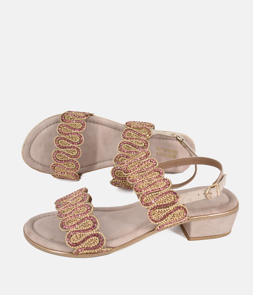 Bottega Glamourous Diamante Sandals - Rose Gold