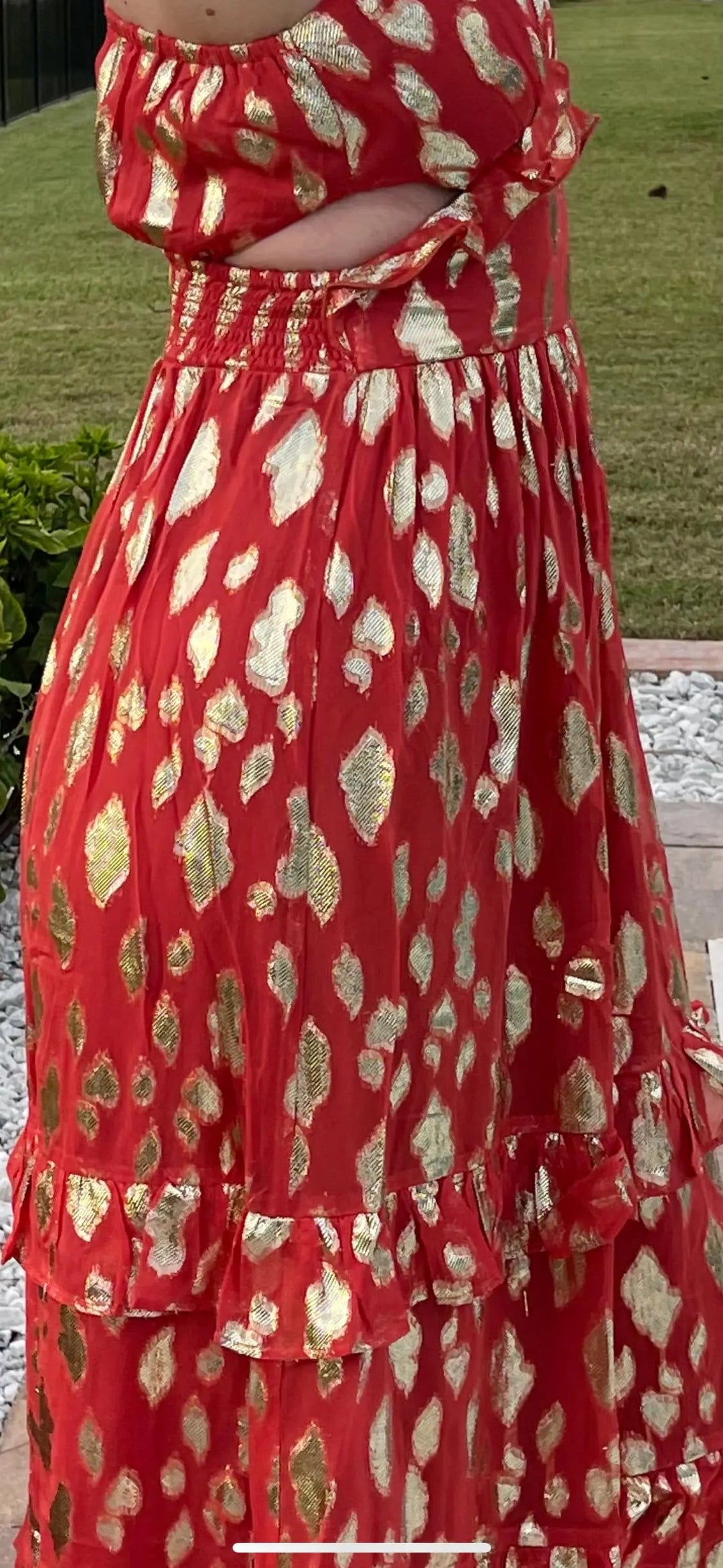 Aayna Maxi Dress - Scarlett Red with Metallic Print