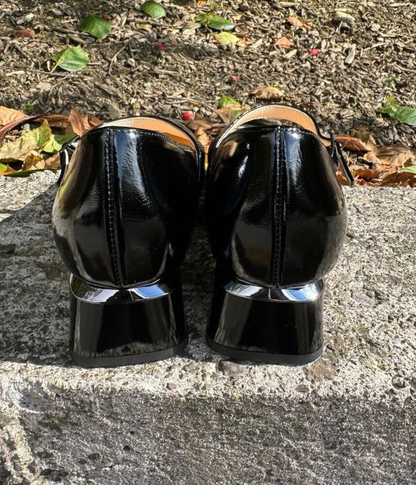 Bioeco Stylish Patent Block Heels - Black
