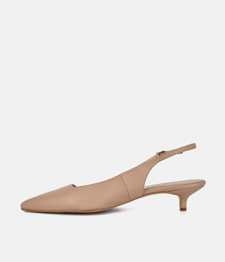 Dansi Stylish Beige Leather Kitten Heels
