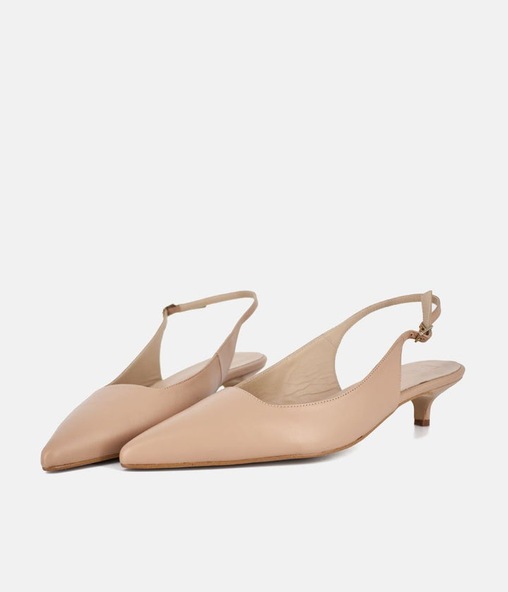 Dansi Stylish Beige Leather Kitten Heels