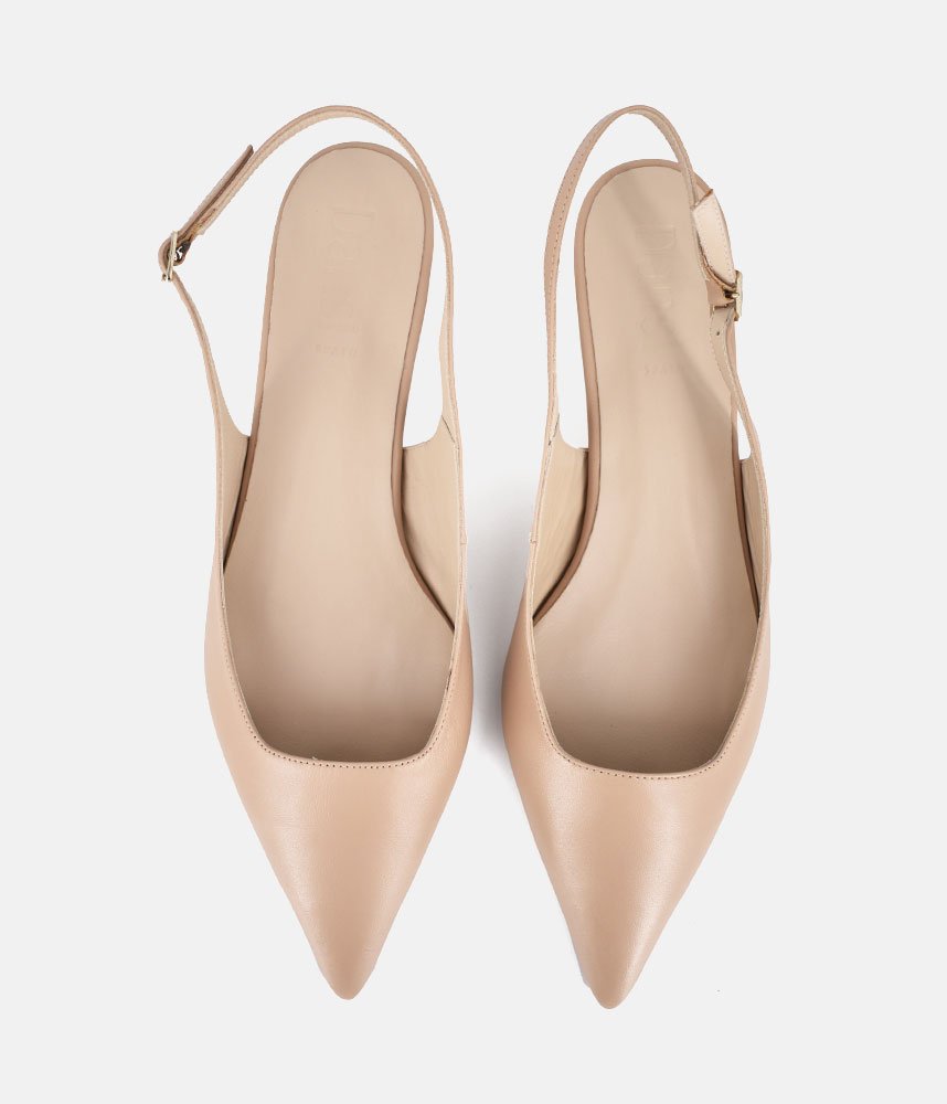 Dansi Stylish Beige Leather Kitten Heels