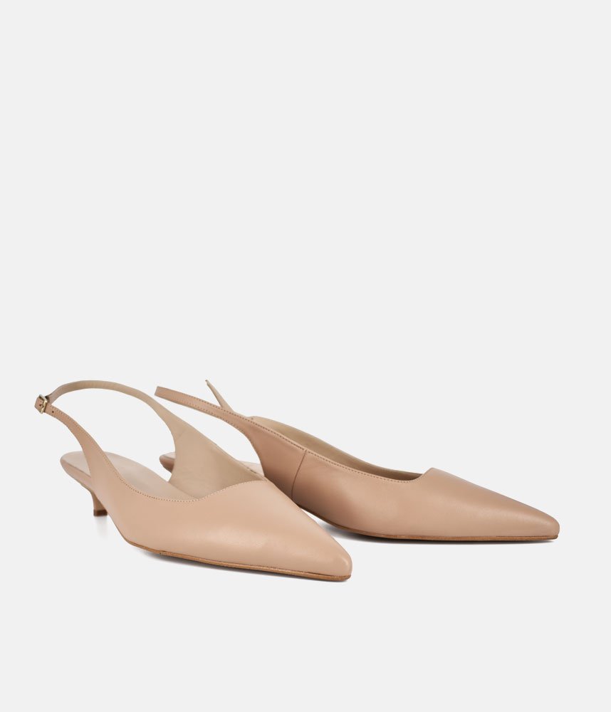 Dansi Stylish Beige Leather Kitten Heels