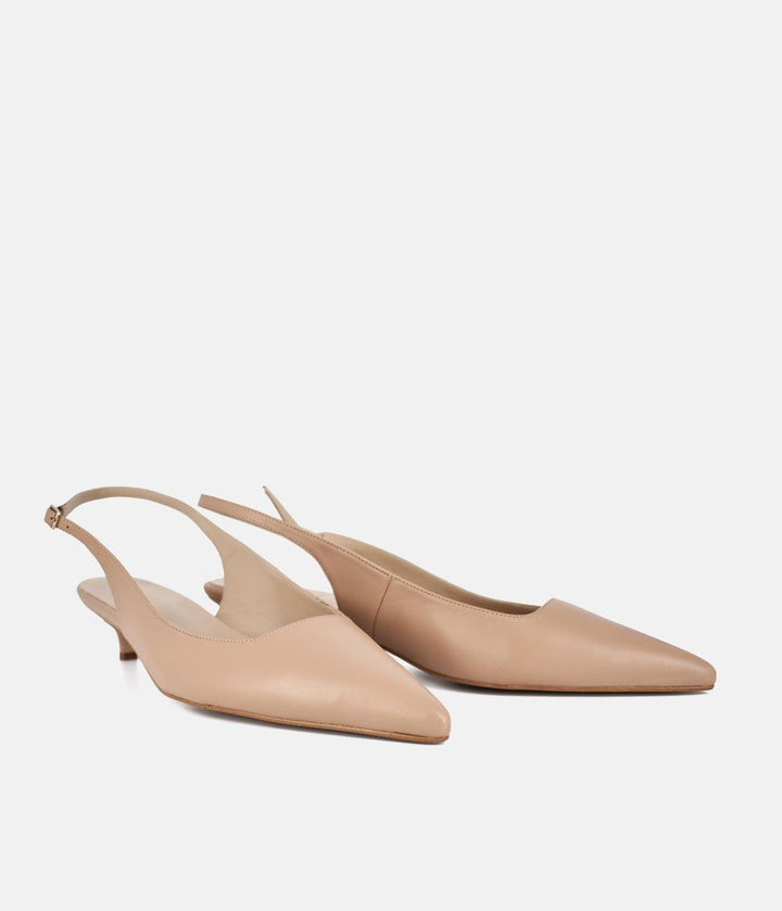 Dansi Stylish Beige Leather Kitten Heels