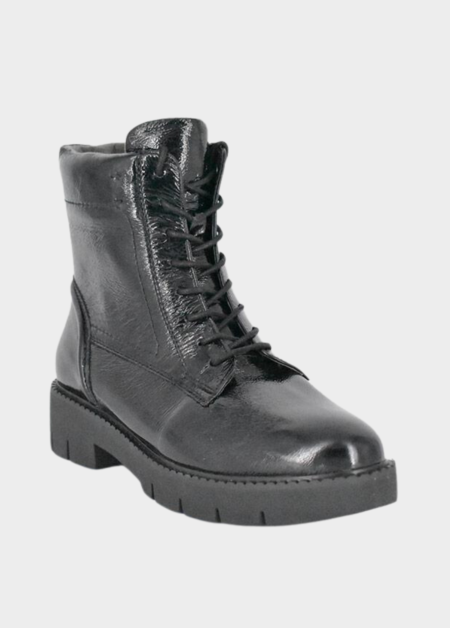 Tamaris Black Patent Chunky Ankle Boots
