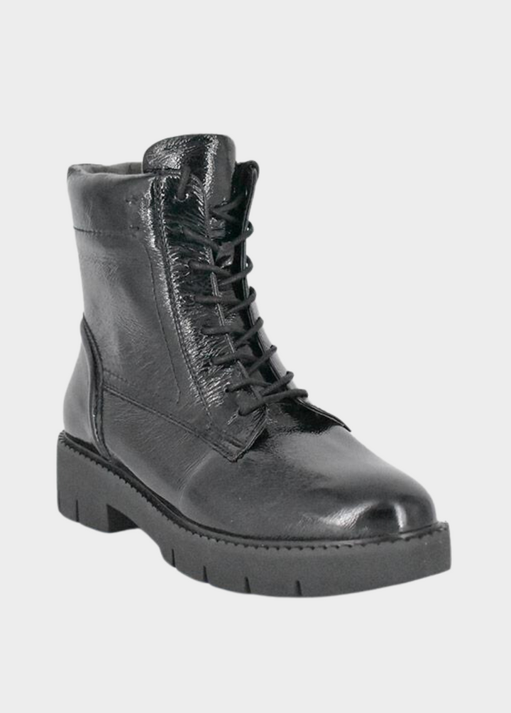 Tamaris Black Patent Chunky Ankle Boots