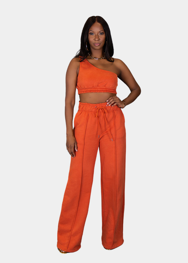 City Vibes Wide Leg Sweatpants - Burnt Orange