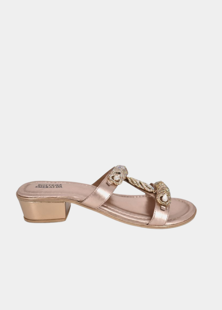 Bottega Stunning Diamante Slip On Sandals - Rose Gold