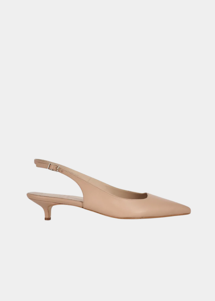 Dansi Stylish Beige Leather Kitten Heels