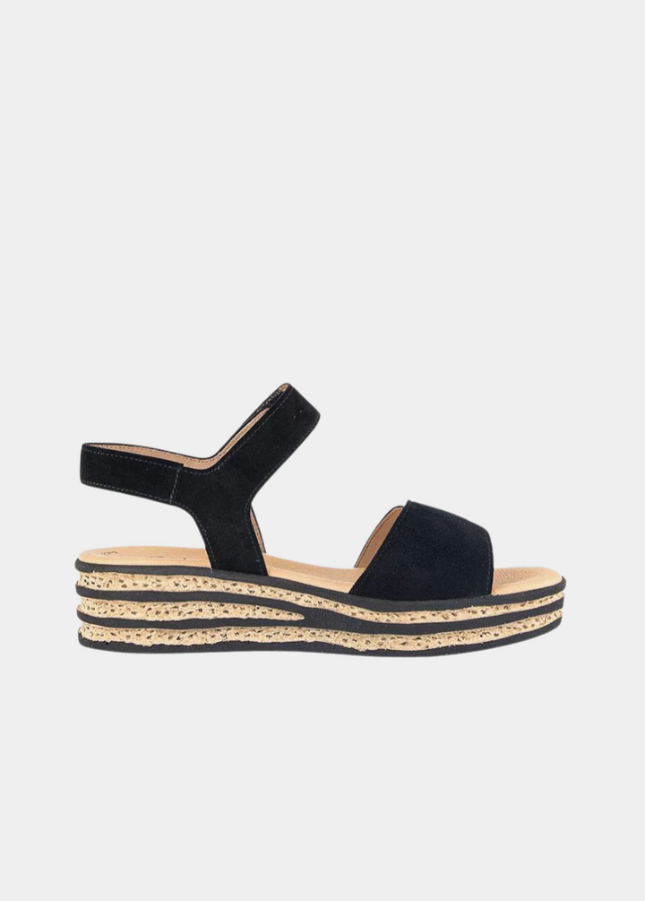 Gabor Plush Black Suede Wedge Sandals