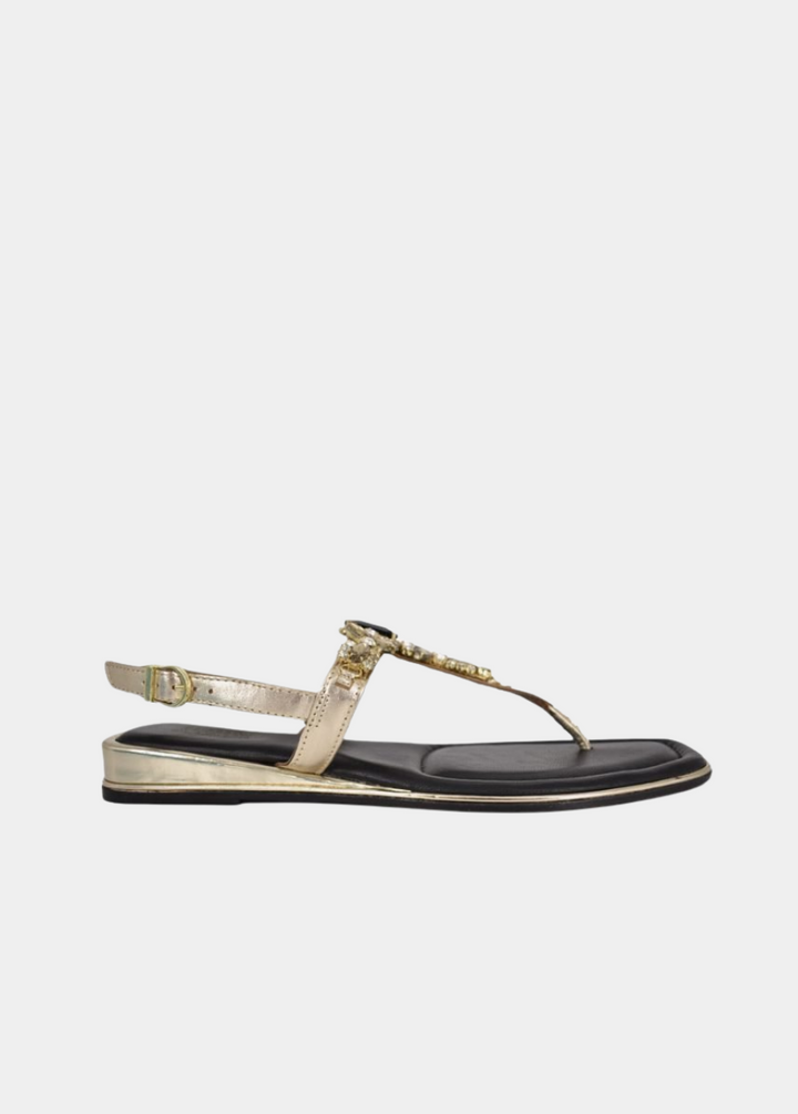 Bottega Dressy Low Wedge Sandals - Gold