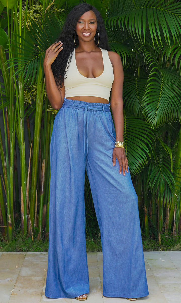 Florence Wide Leg Pants - Medium Blue Denim