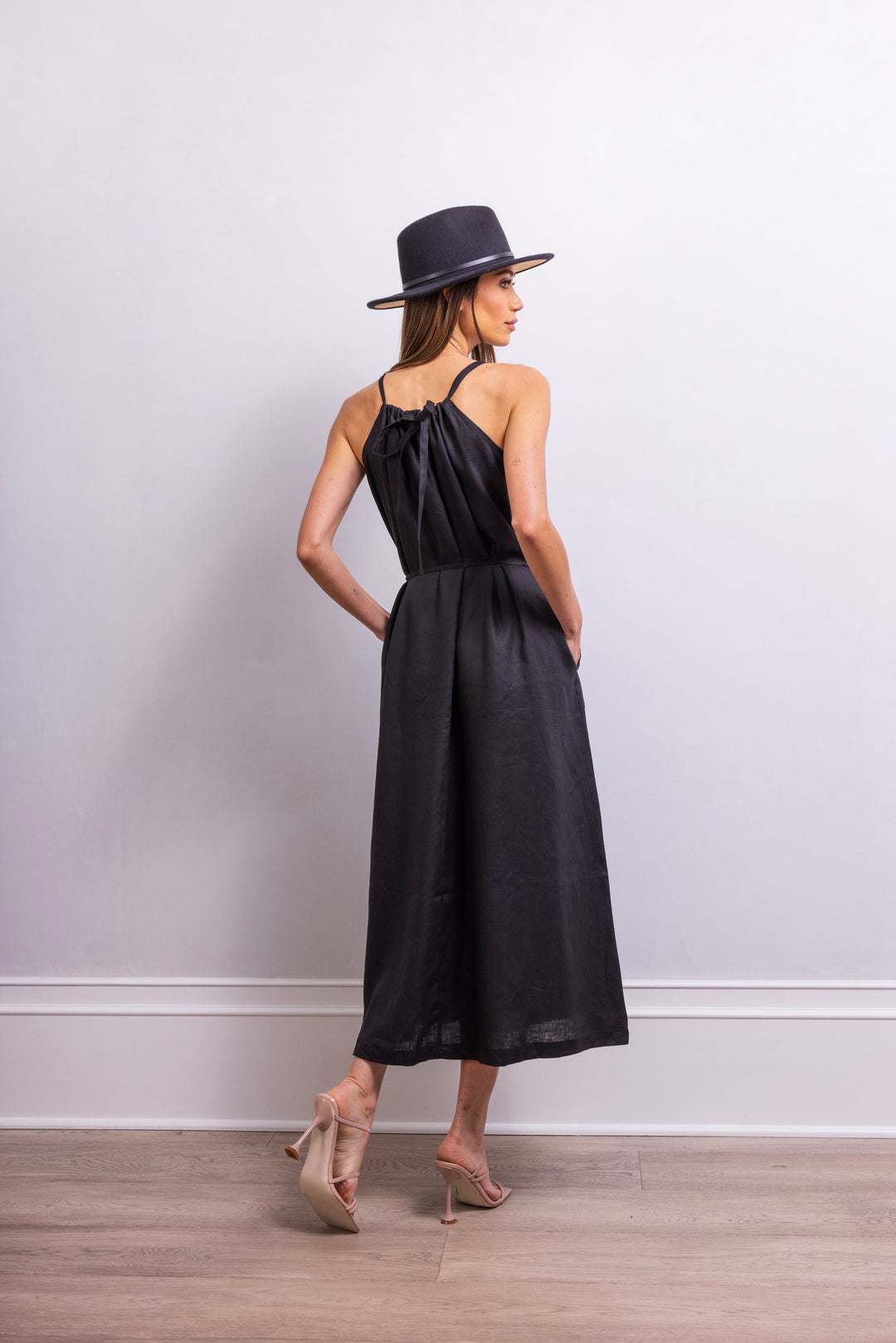 The Escape Linen Midi Dress - Black