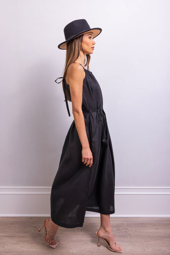 The Escape Linen Midi Dress - Black