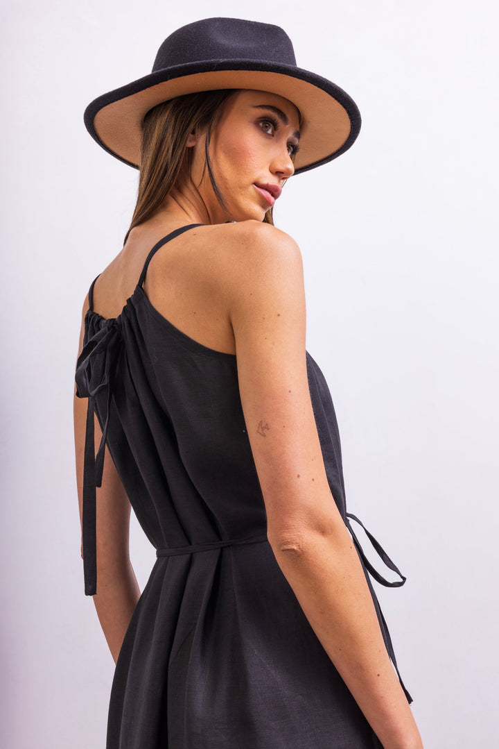 The Escape Linen Midi Dress - Black