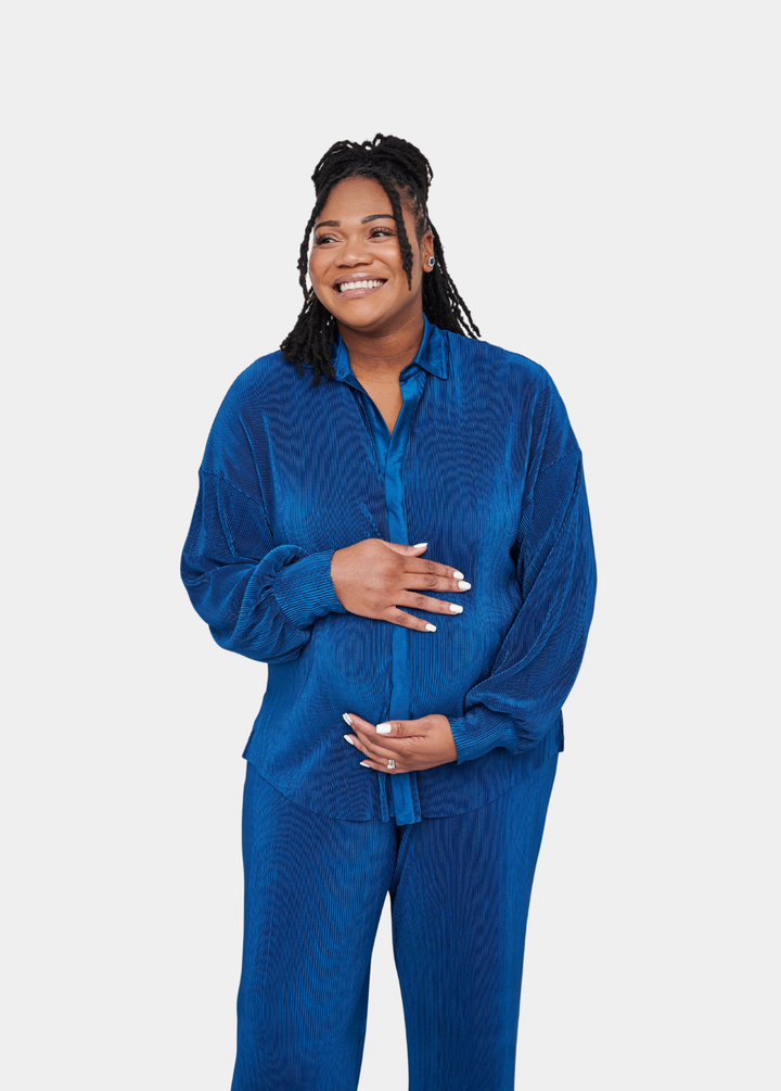 Kaia Tall  Plisse Shirt - Blue