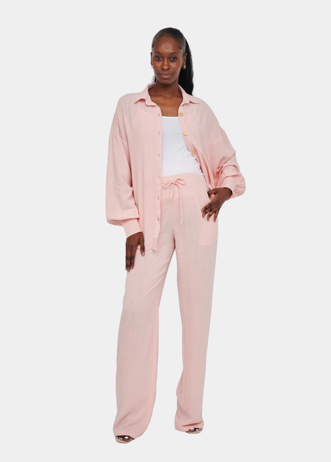 Leilani Tall Linen Trouser - Blush Pink