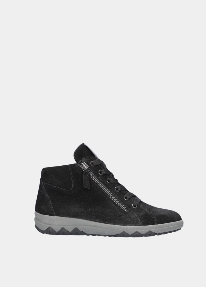 Waldlaufer Sporty Suede Hi-Top Ankle Boots - Black