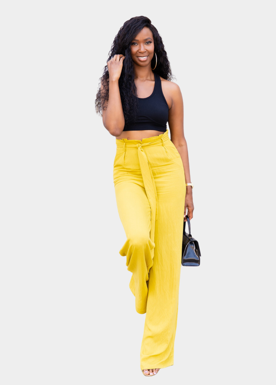 Harper Paper Bag Pants - Mustard | High Waisted Pants