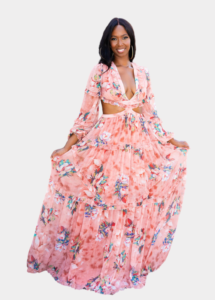 Floral Beauty Maxi Dress - Pink Rose M / 53" Floral Beauty Maxi Dress - Pink Rose M / 53"
