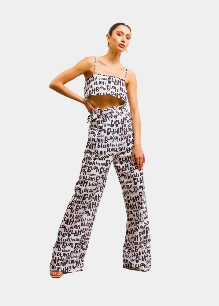 Beyond Belief Linen Wide Leg High Waisted Pants - Blah Blah Print