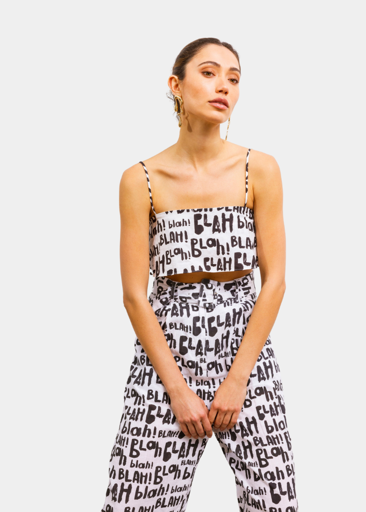 Strength of Her Linen Crop Top - Blah Blah Print