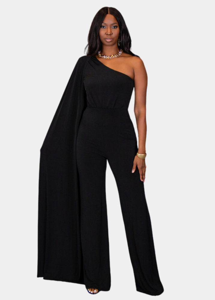 Tall Women's Black Cape Sleeve Jumpsuit | Prissy Duck – Tall Size