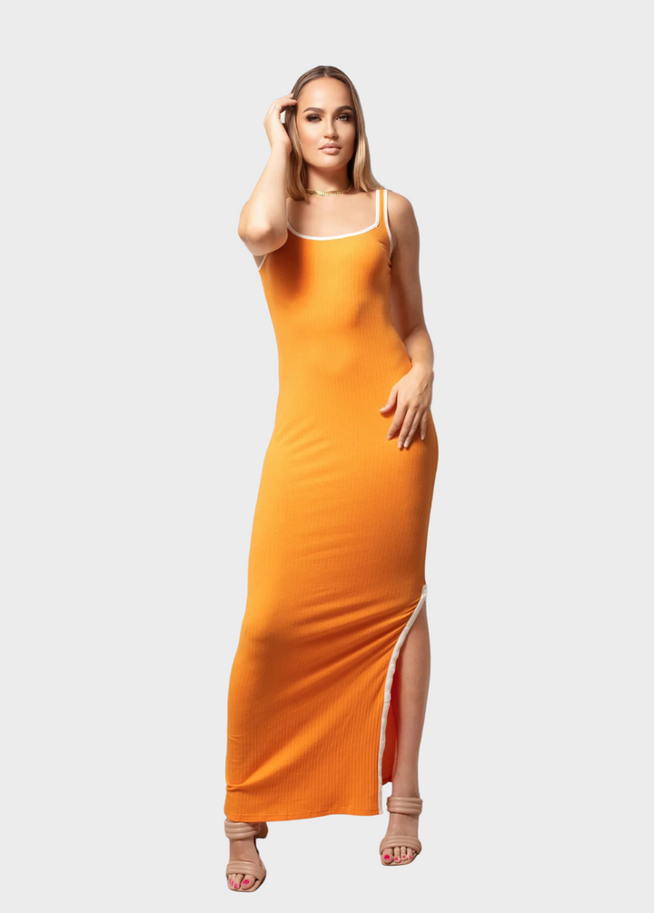 Tall Orange Ribbed Knit Maxi Dress