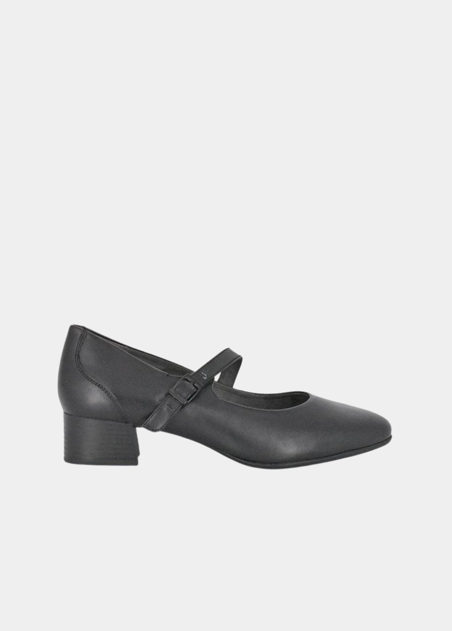 Tamaris Classic Black Mary Jane Low Block Heels – Tall Size