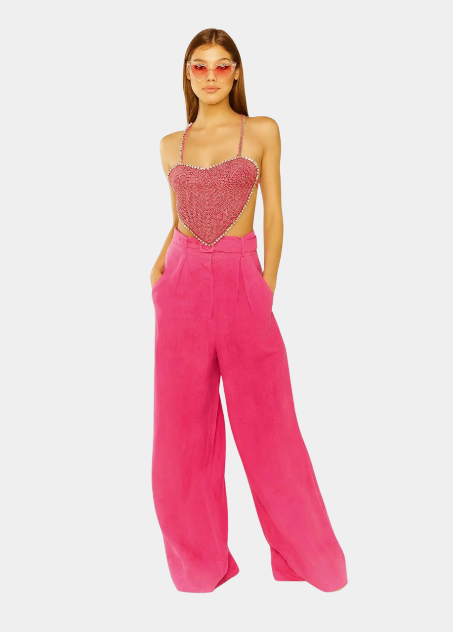 Beyond Belief Linen Wide Leg Pants - Pink