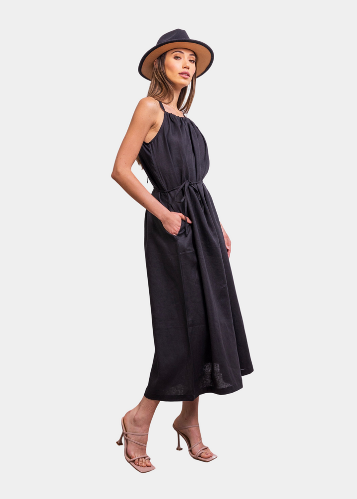 The Escape Linen Midi Dress - Black