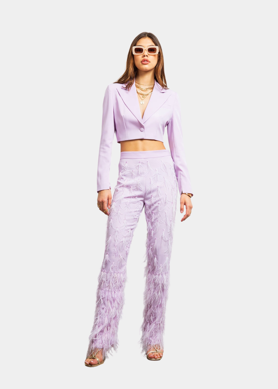 Wild Love Feather Pants - Lilac