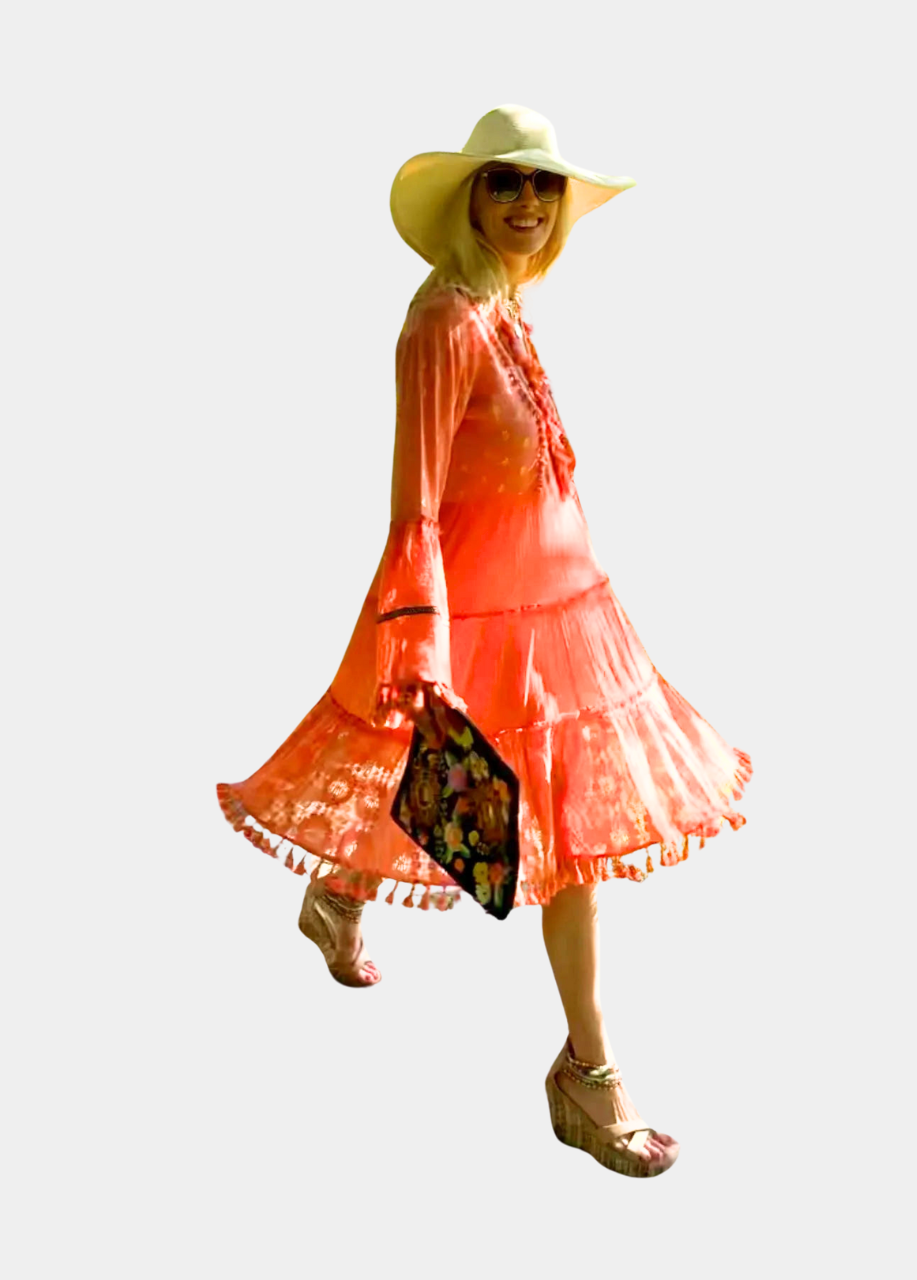 boho coral dress Solange Mini Dress Coral/Blue / M